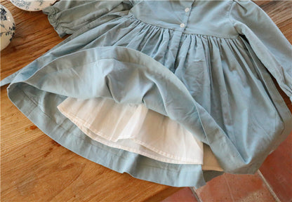 Hand-Smocked Dusty Blue Cotton Dress,2T–7T