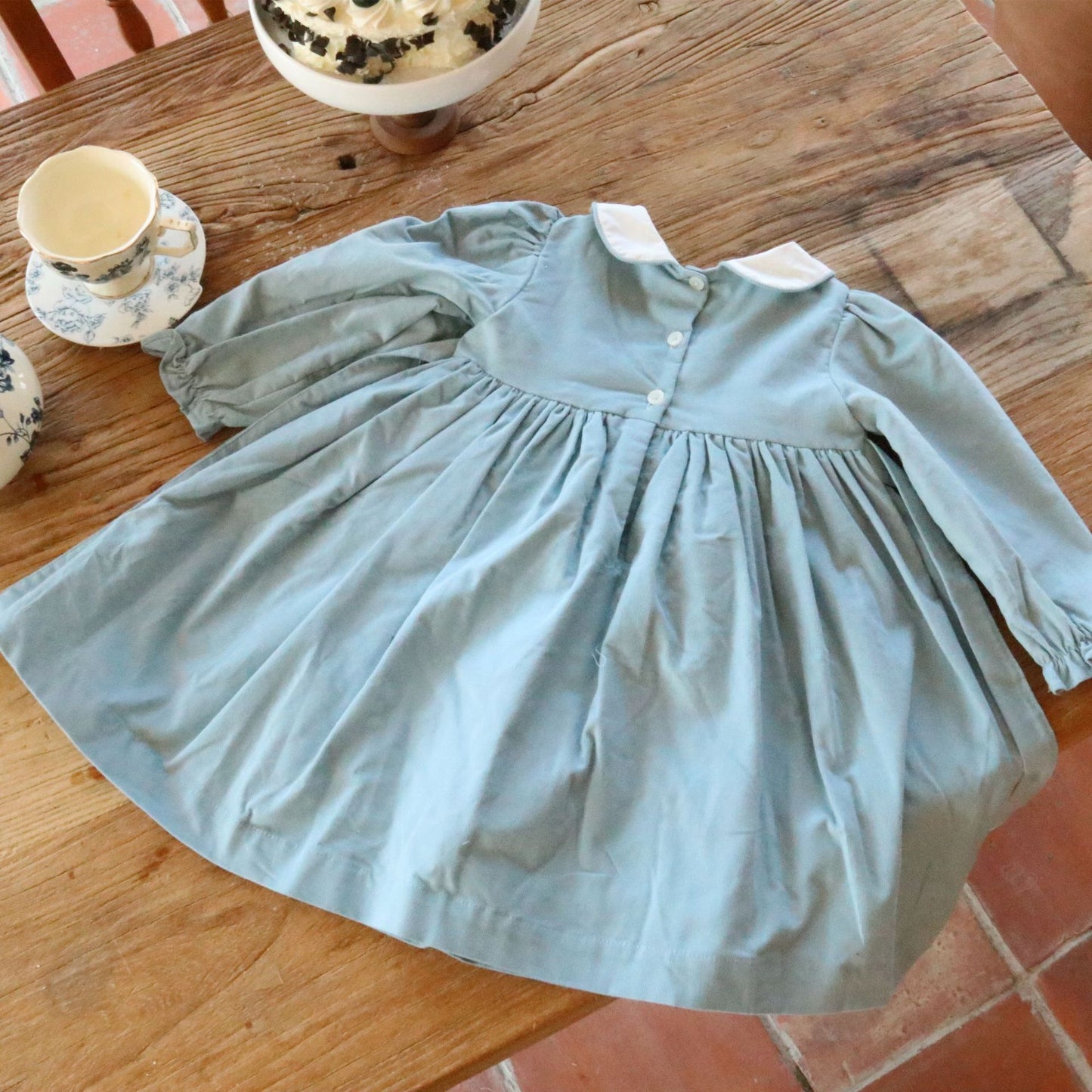 Hand-Smocked Dusty Blue Cotton Dress,2T–7T
