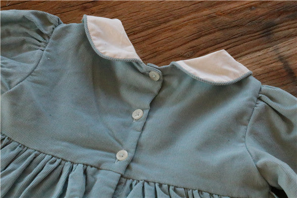Hand-Smocked Dusty Blue Cotton Dress,2T–7T