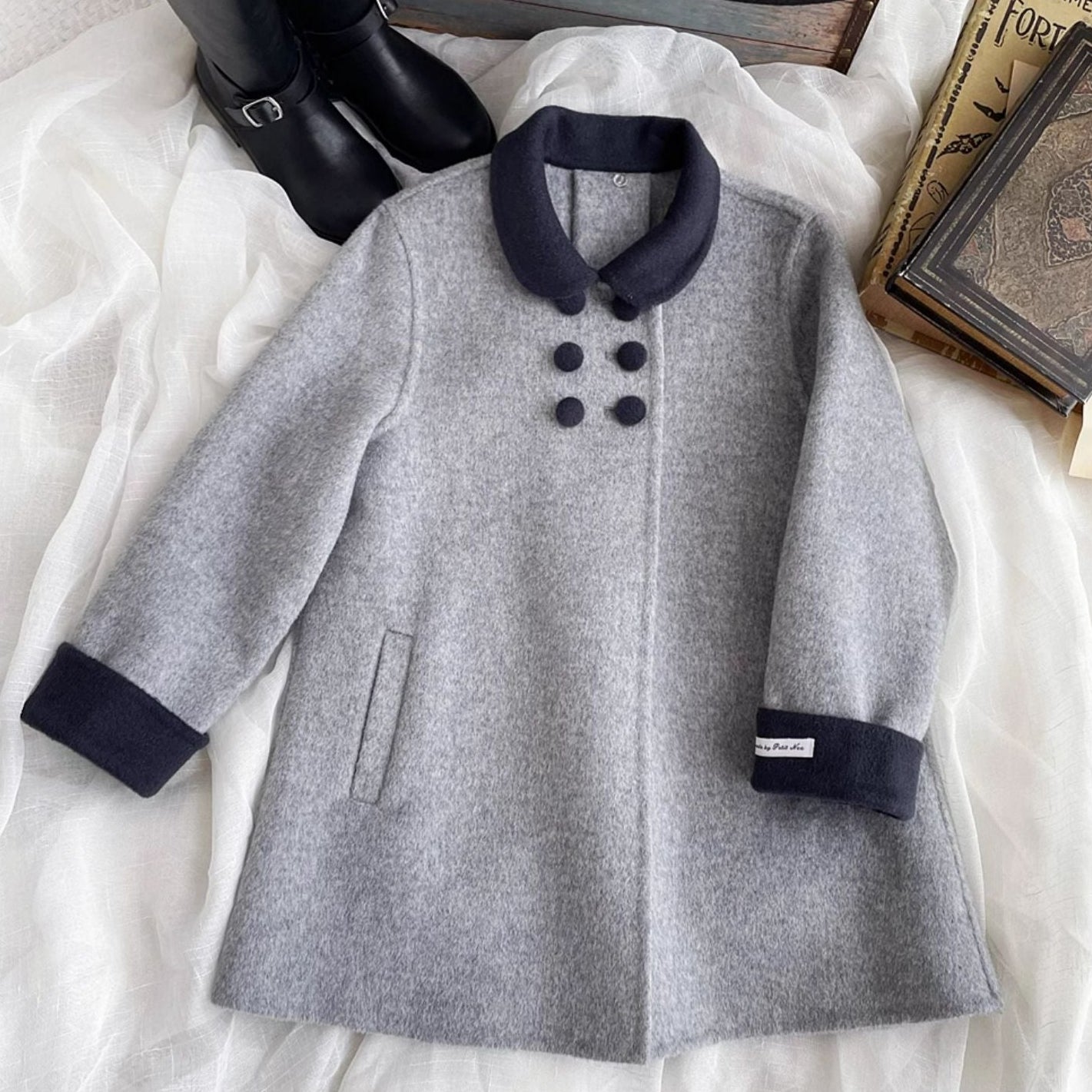 The Classic Grey Pure Wool Coat,2T-7T