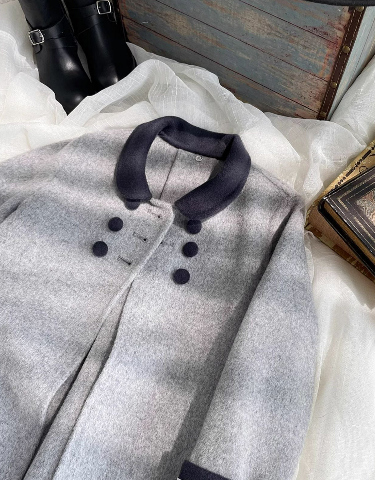 The Classic Grey Pure Wool Coat,2T-7T