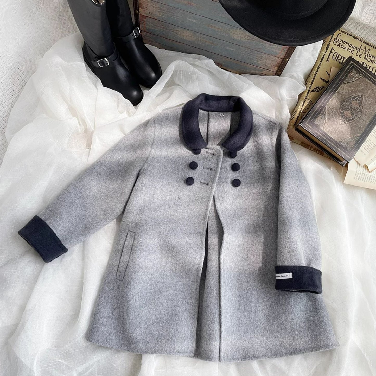 The Classic Grey Pure Wool Coat,2T-7T