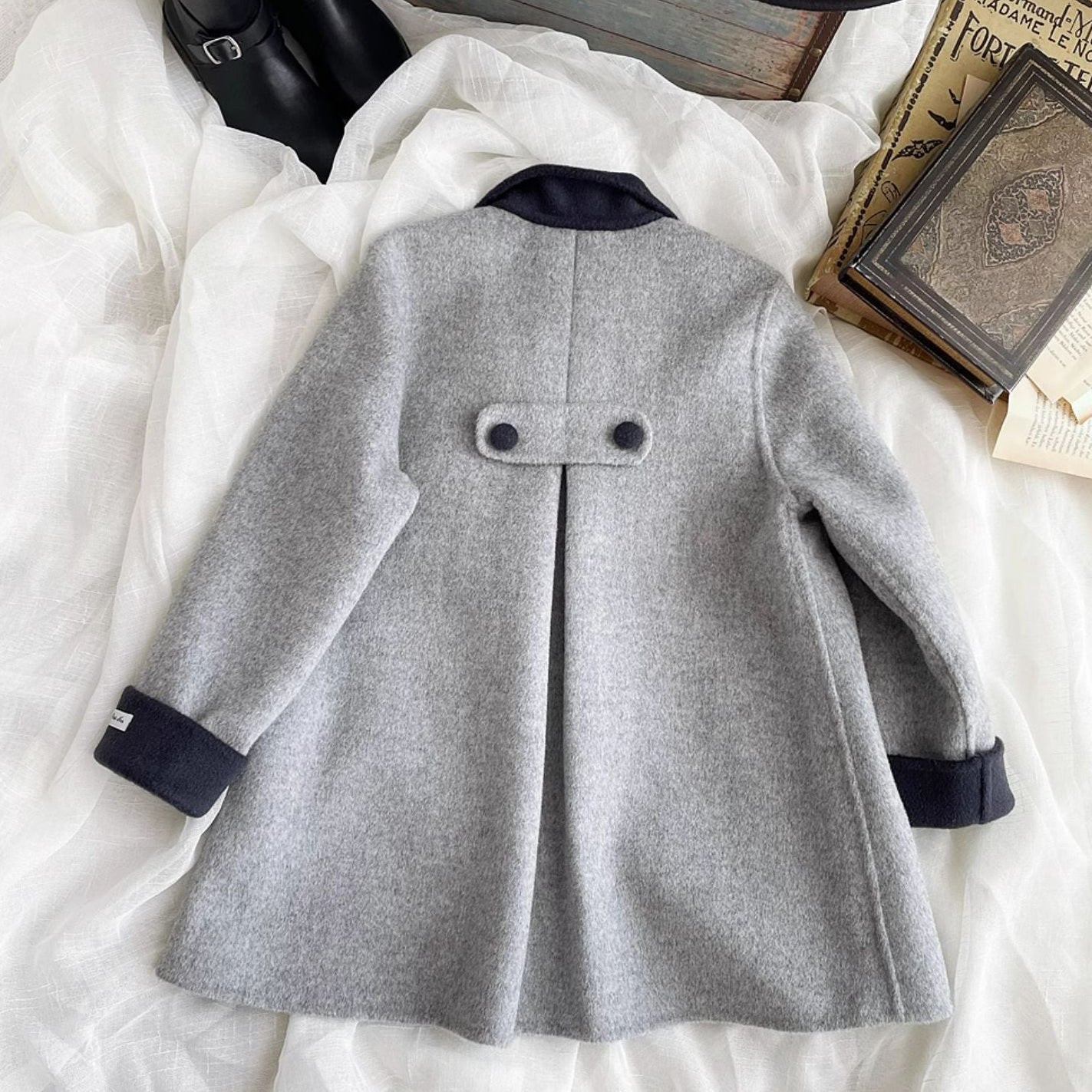 The Classic Grey Pure Wool Coat,2T-7T