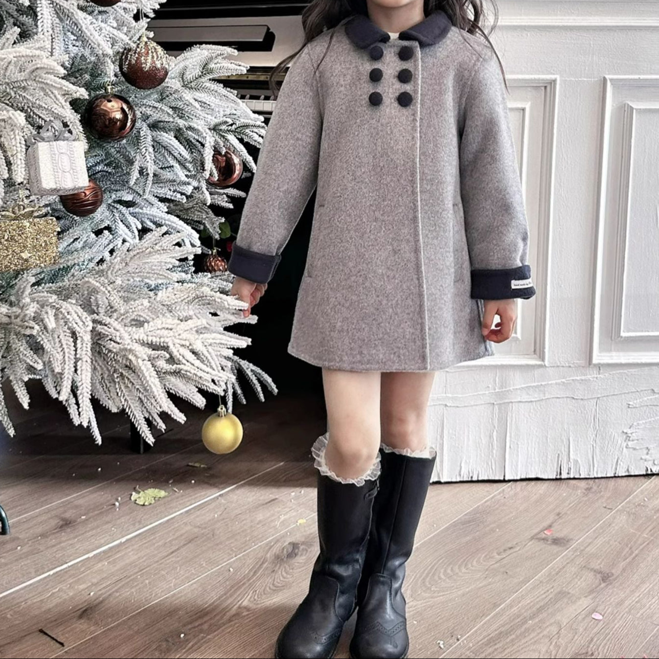 The Classic Grey Pure Wool Coat,2T-7T