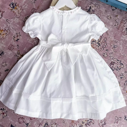Hand Smocked Waistline Embroidered Dress,2T to 8T.
