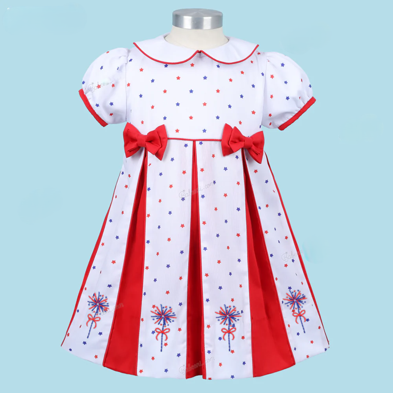 The Liberty Bow Hand Embroidered Dress,3M-8T