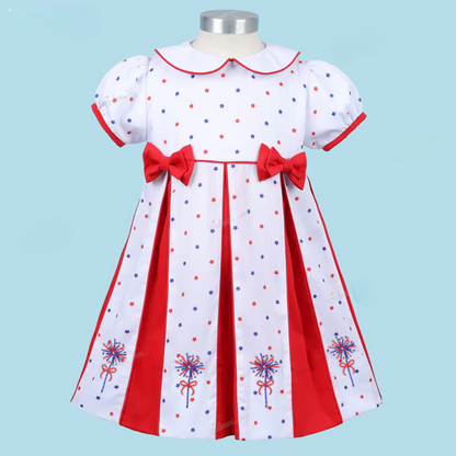 The Liberty Bow Hand Embroidered Dress,3M-8T
