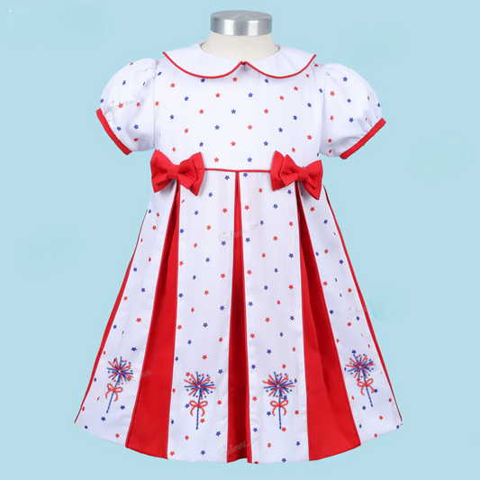 The Liberty Bow Hand Embroidered Dress,3M-8T