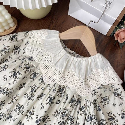 Vintage Floral Cotton Dress with Lace Collar,2T to 8T