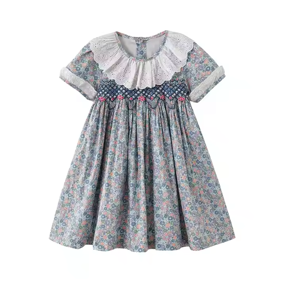 Liberty Blue Hand-Smocked Dress,2T–6T