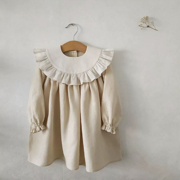 Charming Cotton & Linen Ruffle Collar Dress,2T-7T 4T