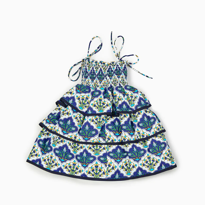 Mediterranean Majolica Print Dress,6M to 6T