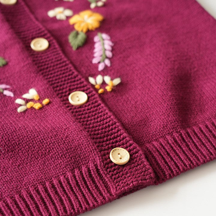 Maroon Blooms Hand Embroidered Cardigan,12M to 5T.