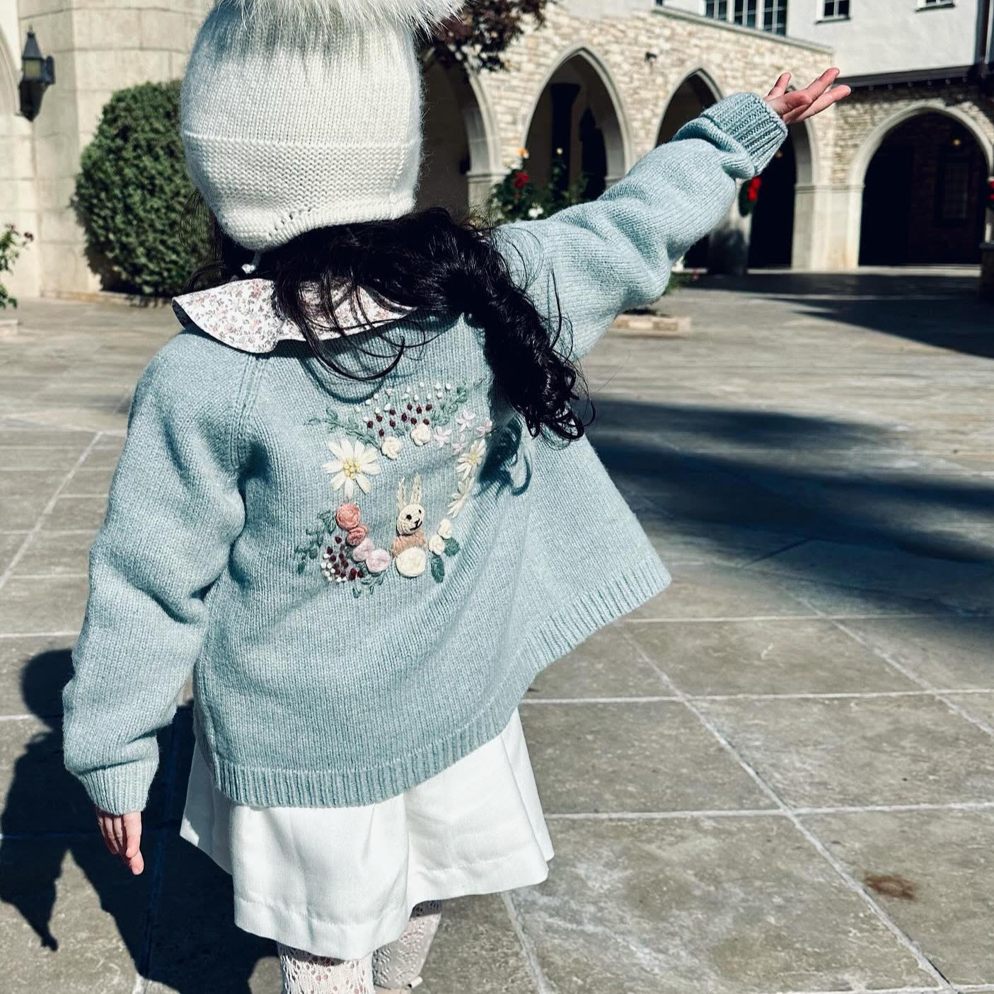 Pure wool hand embroidered cardigan,2T to 7T.