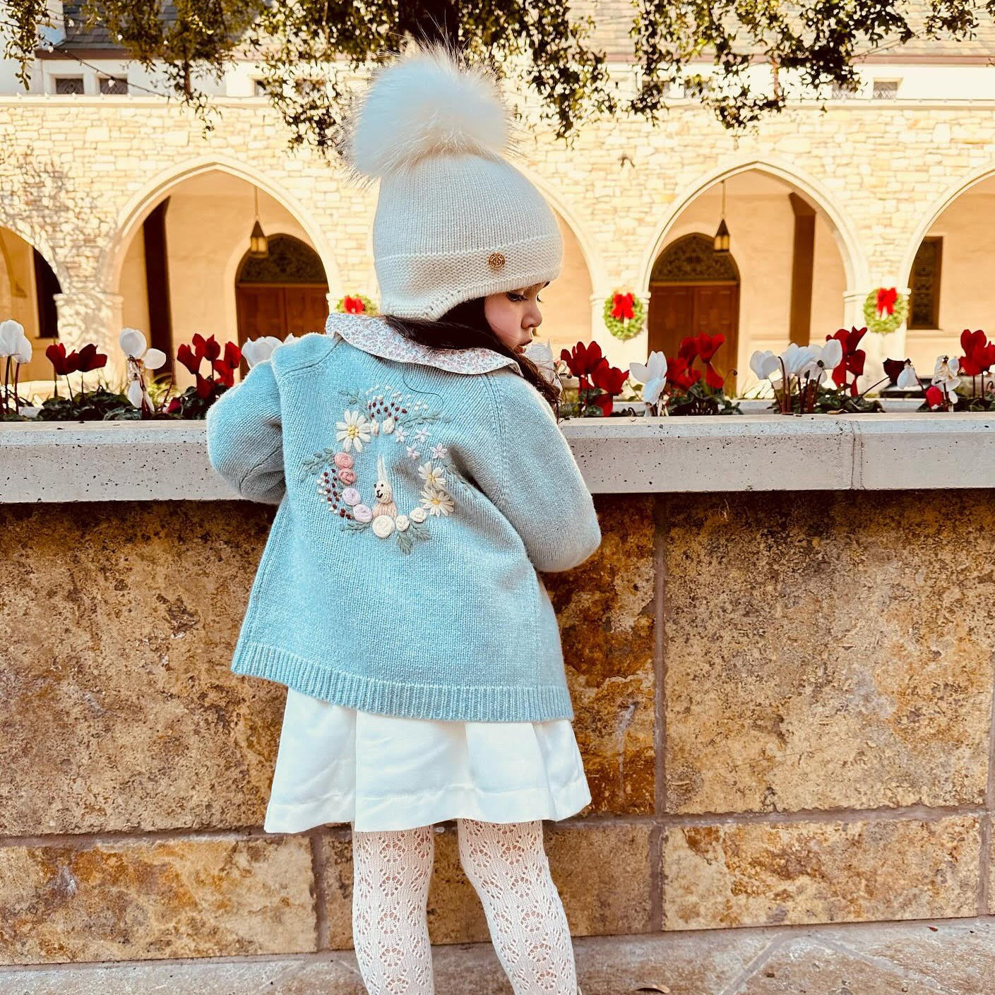 Pure wool hand embroidered cardigan,2T to 7T.