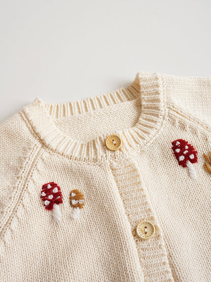 Hand Embroidered Mushrooms Cardigan,2T to 6T.