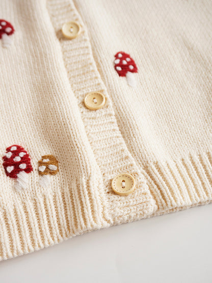 Hand Embroidered Mushrooms Cardigan,2T to 6T.