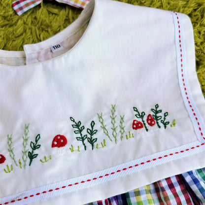 Rainbow Check Girls Dress with Hand Embroidery,2T–7T
