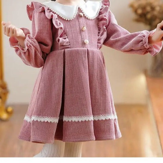 Full Sleeves Ruffles Dress,Pink/Red,2T to 8T.