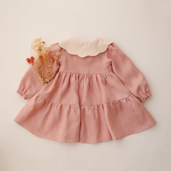 Blush Pink Robin Bird Embroidered Collar Girls Dress