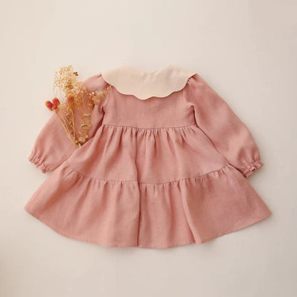 Blush Pink Robin Bird Embroidered Collar Girls Dress