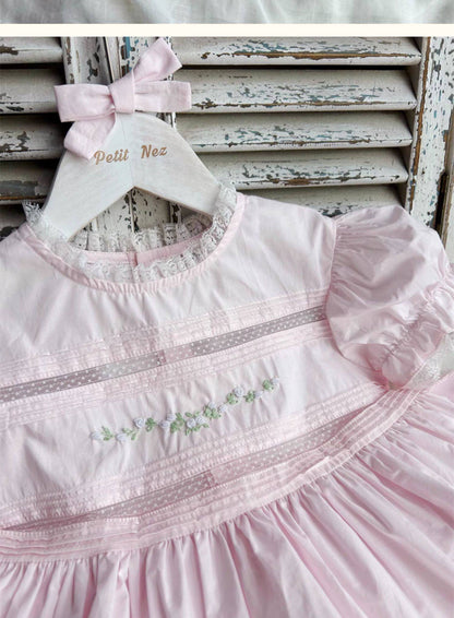 Pink Heirloom Hand Embroidered Dress,2T to 7T