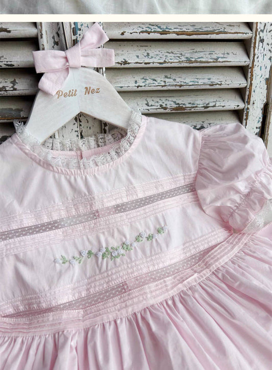 Pink Heirloom Hand Embroidered Dress,2T to 7T