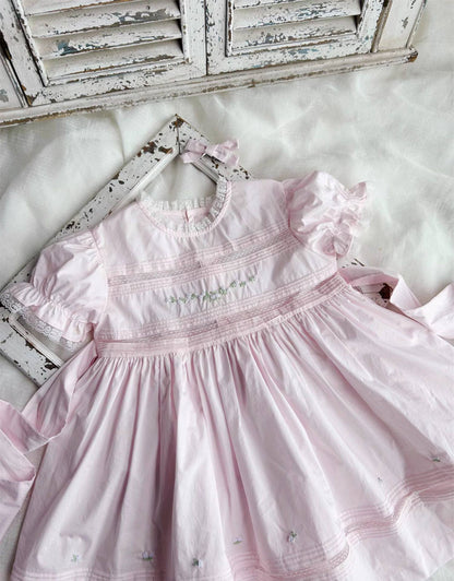 Pink Heirloom Hand Embroidered Dress,2T to 7T