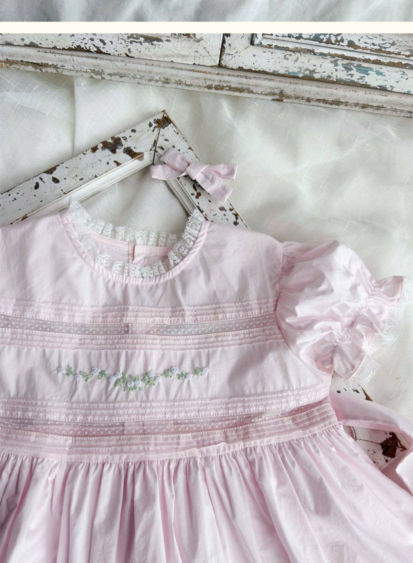 Pink Heirloom Hand Embroidered Dress,2T to 7T