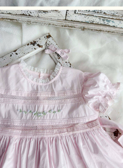 Pink Heirloom Hand Embroidered Dress,2T to 7T