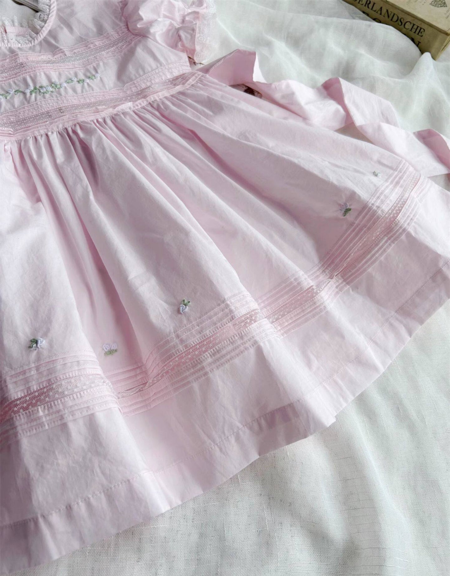 Pink Heirloom Hand Embroidered Dress,2T to 7T