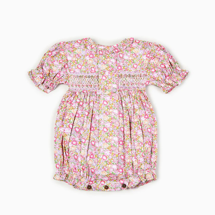 Hand-Smocked Pink Pastel Floral Dress,3M-7T