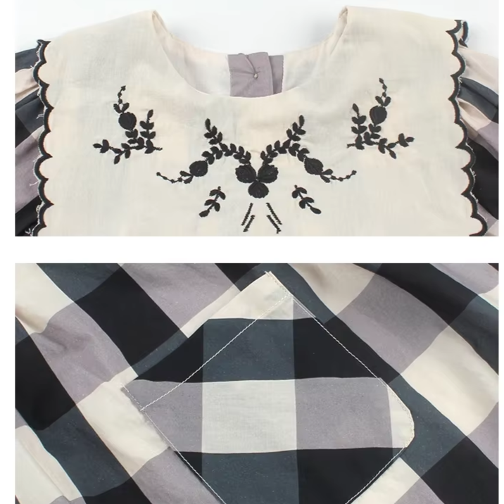 Vintage-Inspired Gingham Dress with Embroidered Collar,12M to 7T