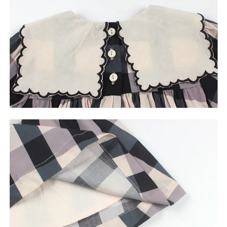 Vintage-Inspired Gingham Dress with Embroidered Collar,12M to 7T