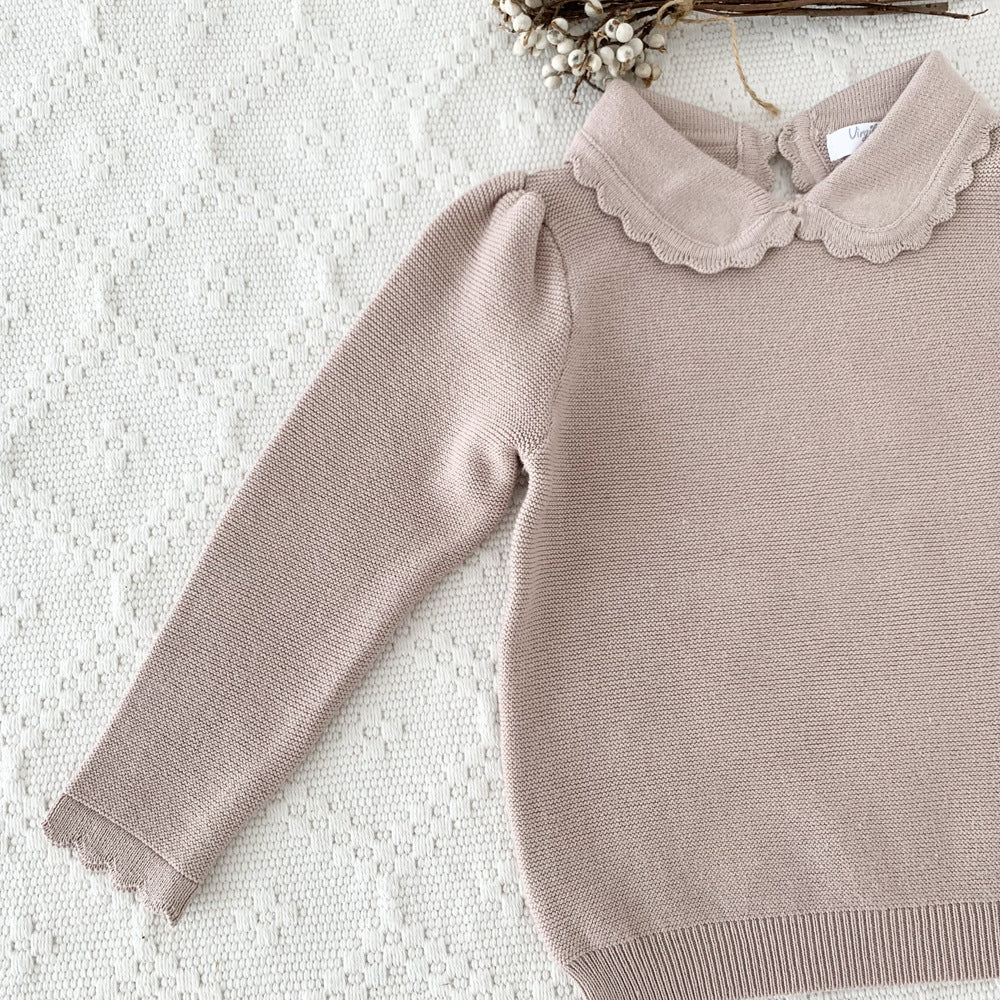 Peter Pan Collar Sweaters,Beige/Pink