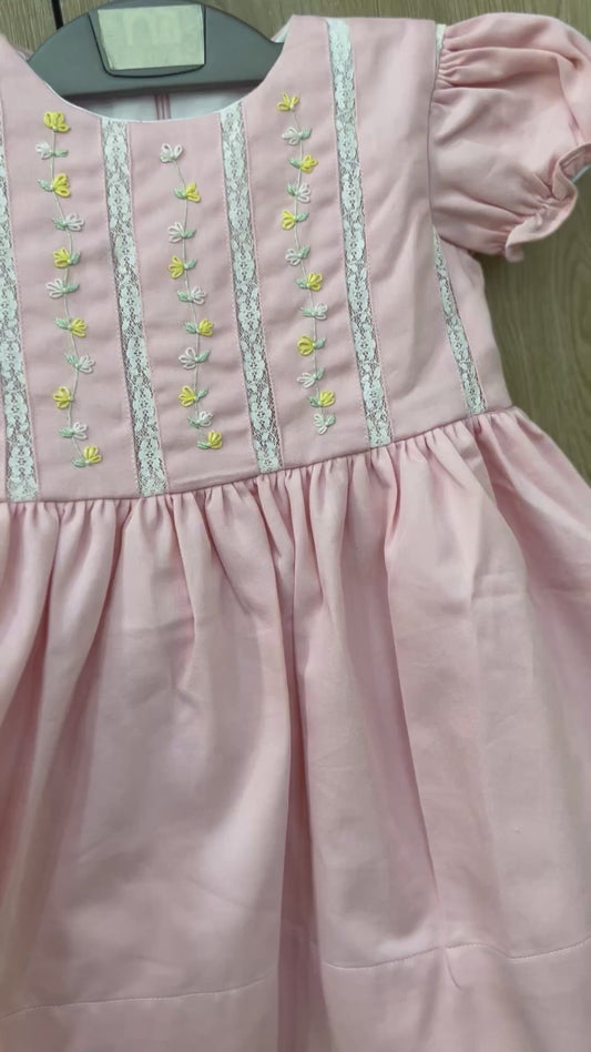 Pink Peach Hand Embroidered Dress,12M to 8T