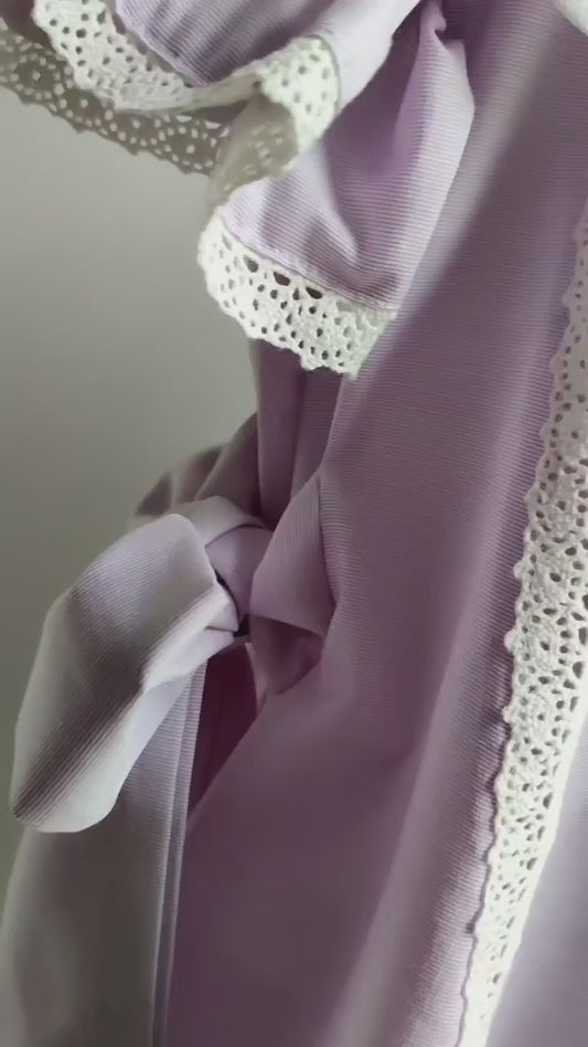 Lavender Scallop Collar Dress With Hand Embroidery,6M to 8T.