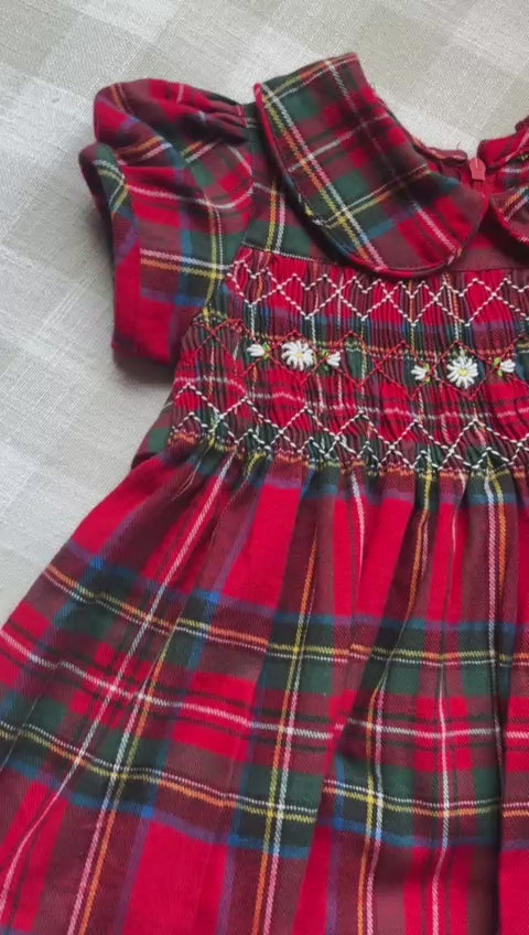 Festive Plaid Hand-Smocked Dress,12M to 7T