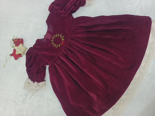 Embroidered Velvet Holidays Dress,6M to 12T.