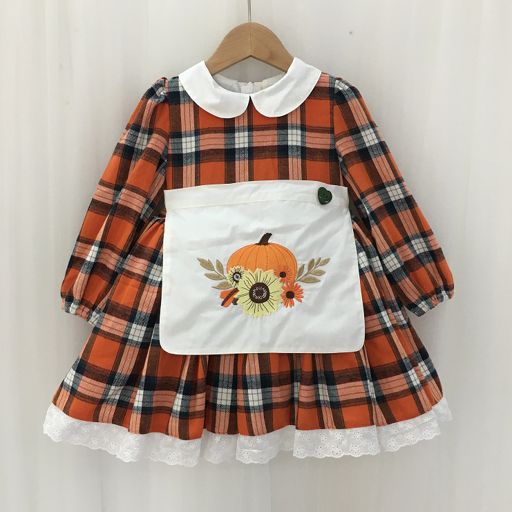 Full Sleeves Embroidered Pumpkin Fall Dress,12M to 12T. 12M Full Sleeves Embroidered Pumpkin Fall Dress,12M to 12T. 12M