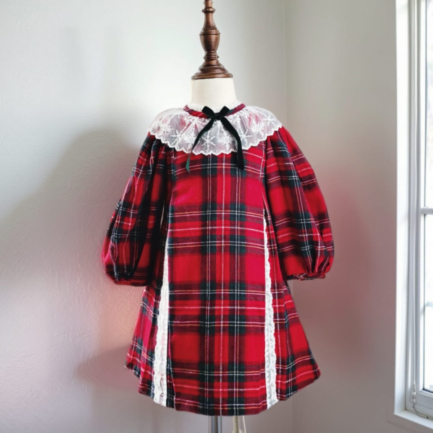 Red Tartan Lace Holiday Dress,12M to 8T