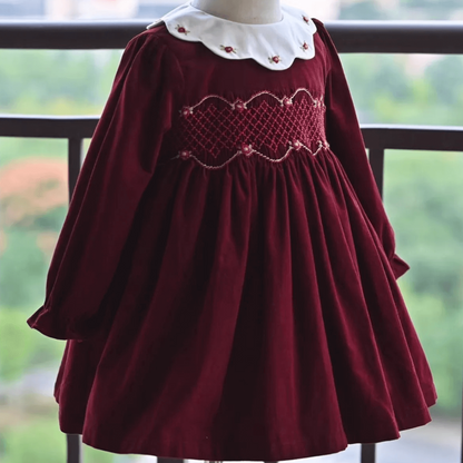 Stunning Red Hand Smocked Dress,2T to 6T.