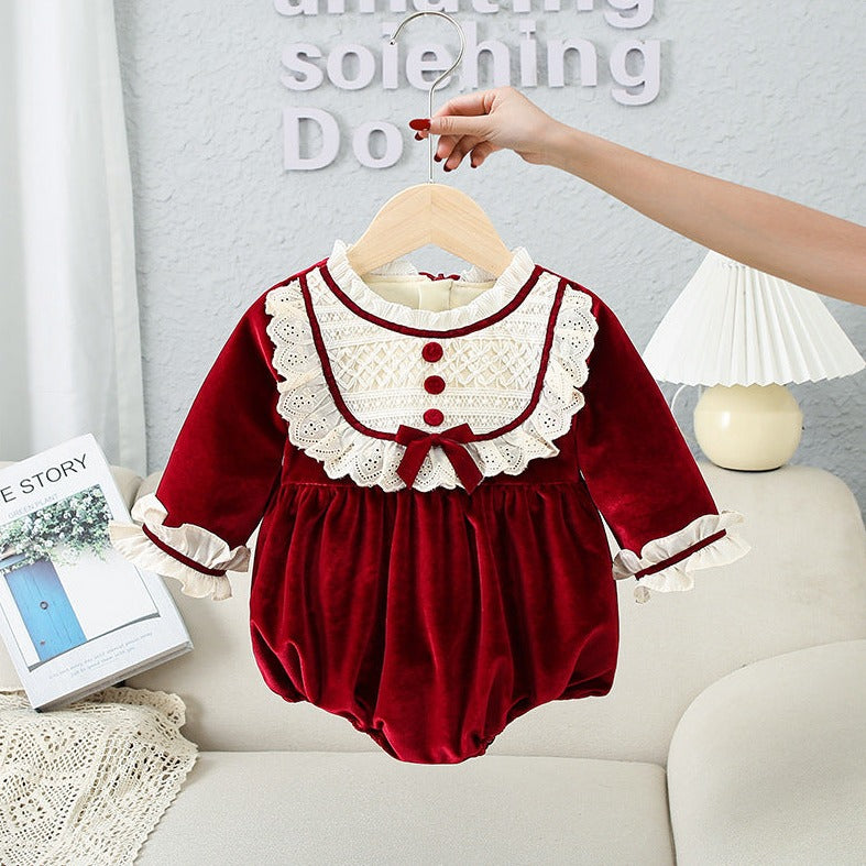 Matching Red Velvet Christmas Dress & Romper,6M to 4T.