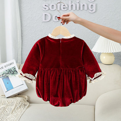 Matching Red Velvet Christmas Dress & Romper,6M to 4T.