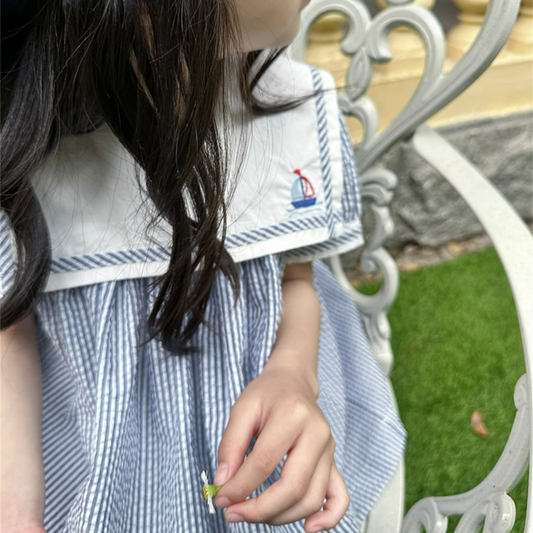 Embroidered Sail Boat Dress,2T to 7T.