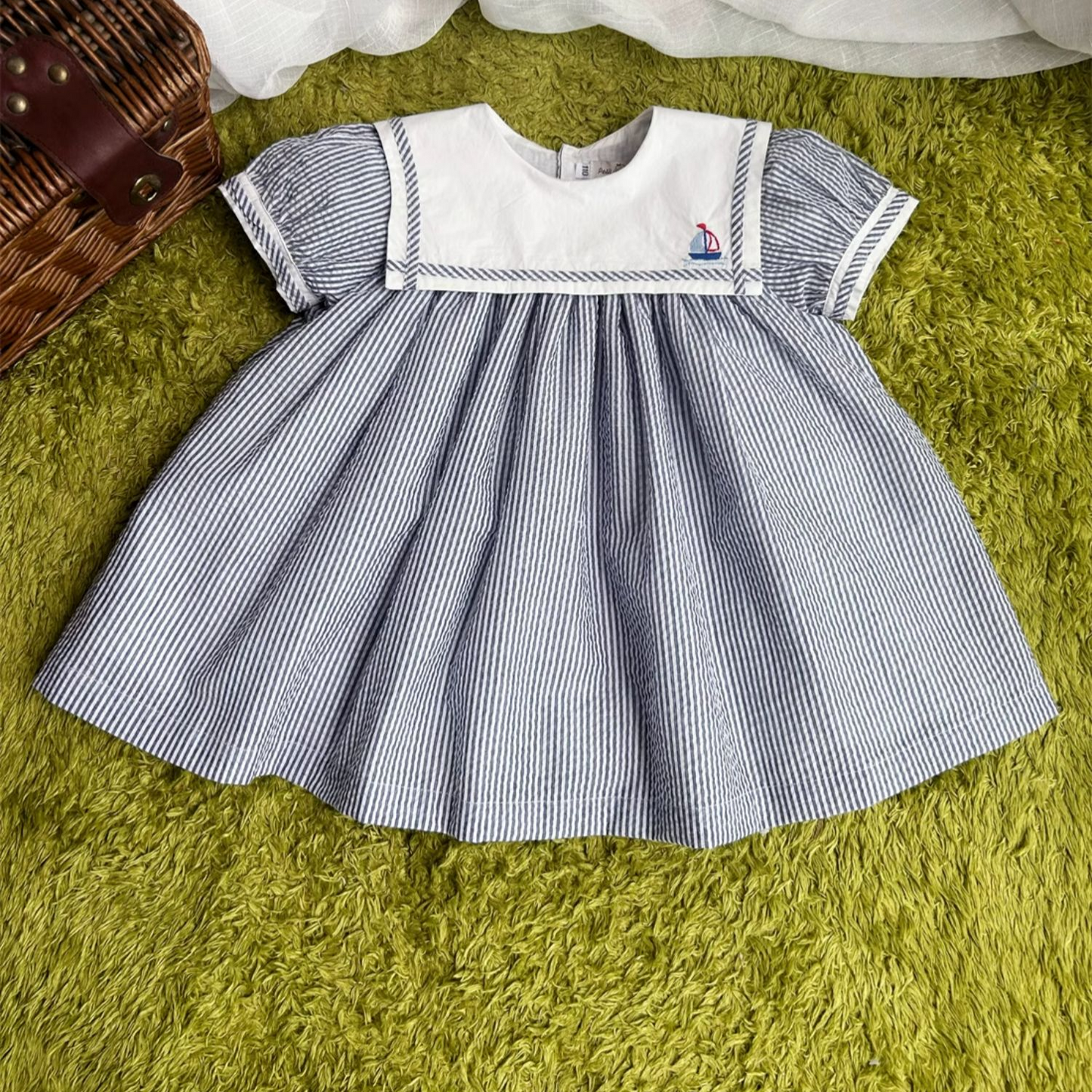 Embroidered Sail Boat Dress,2T to 7T.