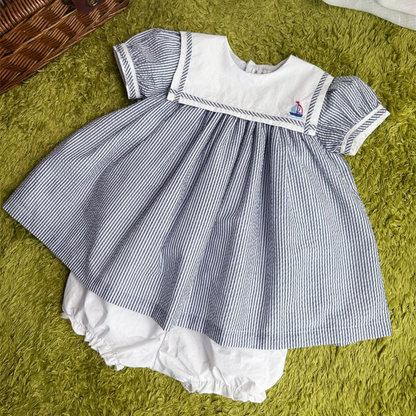 Embroidered Sail Boat Dress,2T to 7T.