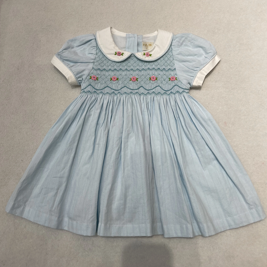 Beautiful Hand Smocked Dress,Pink/Sky Blue,12M to 6T.