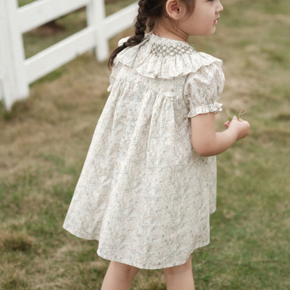 Floral Pattern Smocked Collar Dress,12M to 7T.