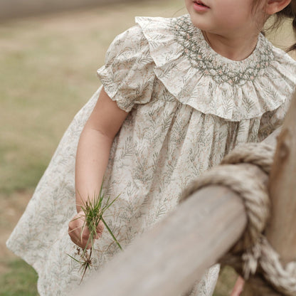 Floral Pattern Smocked Collar Dress,12M to 7T.